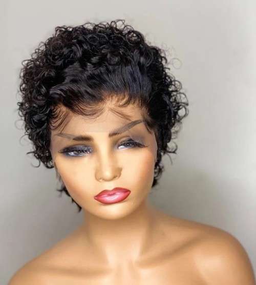 Wigs - Brazilian Curly Human Hair Pixie Ear-to-Ear Lace